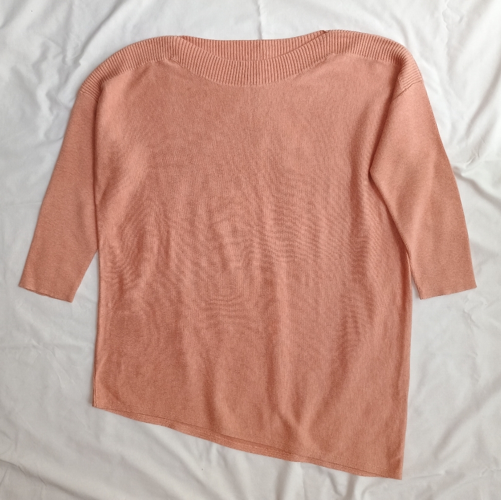 Lilla P Asymmetrical Sweater Women's Sz M Modal Cotton 3/4 Sleeve Stretch Peach